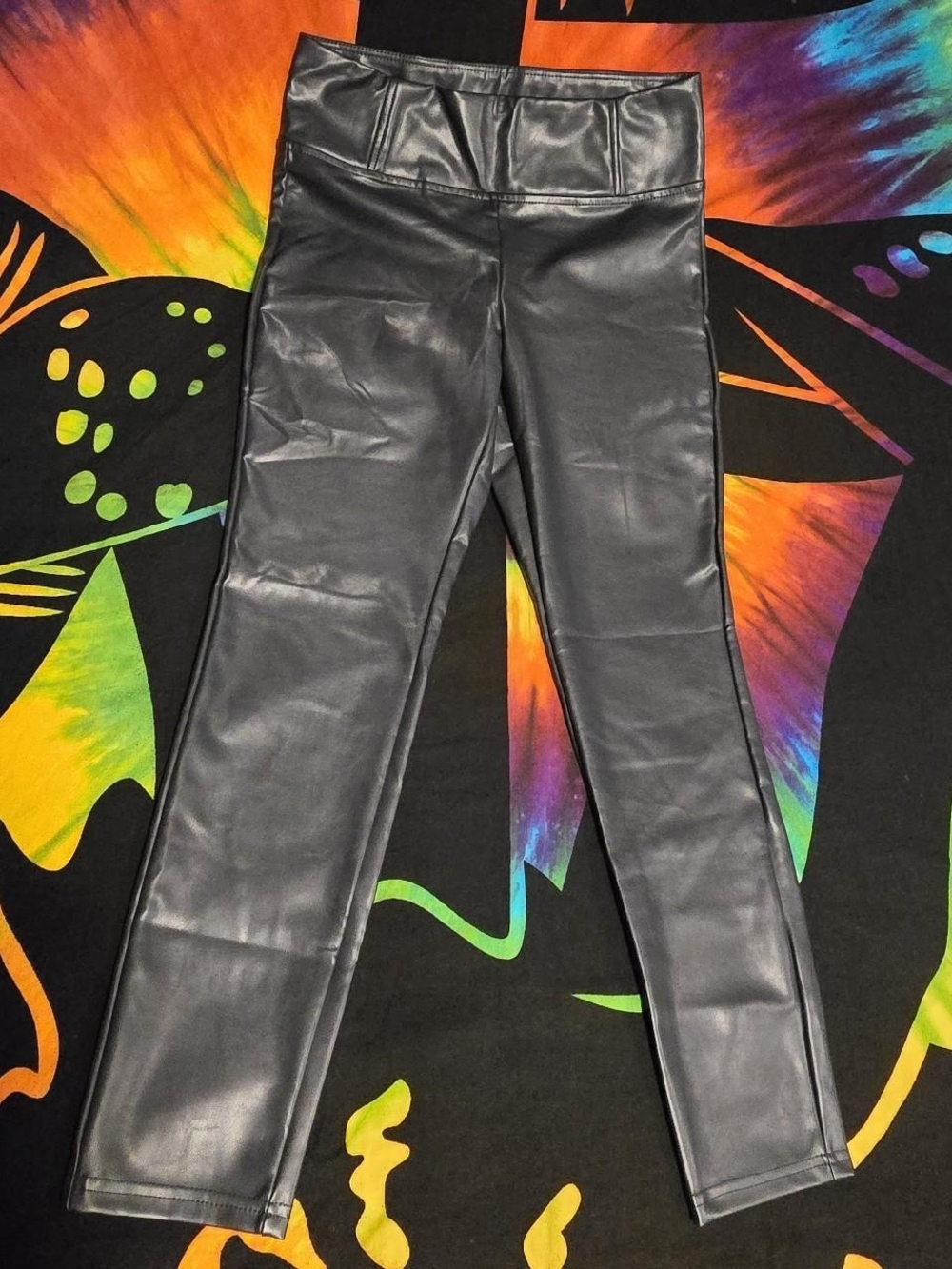 Women’s Black Faux Leather High-Waist Jeans